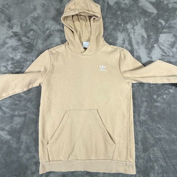 Adidas Hooded Sweatshirt Boy's Youth Size Medium Beige Kangaroo Pocket, Logo - Picture 4 of 8